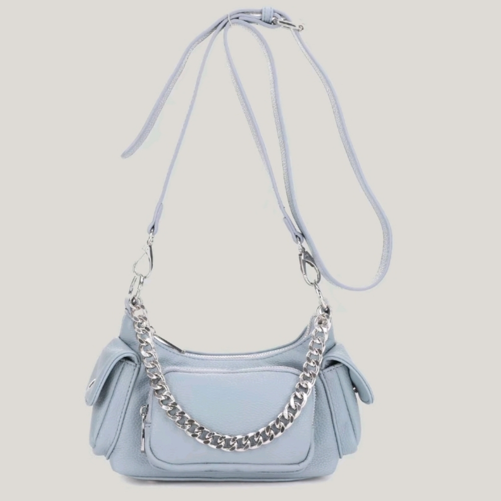 Light Blue Women's Bag with Silver Chain